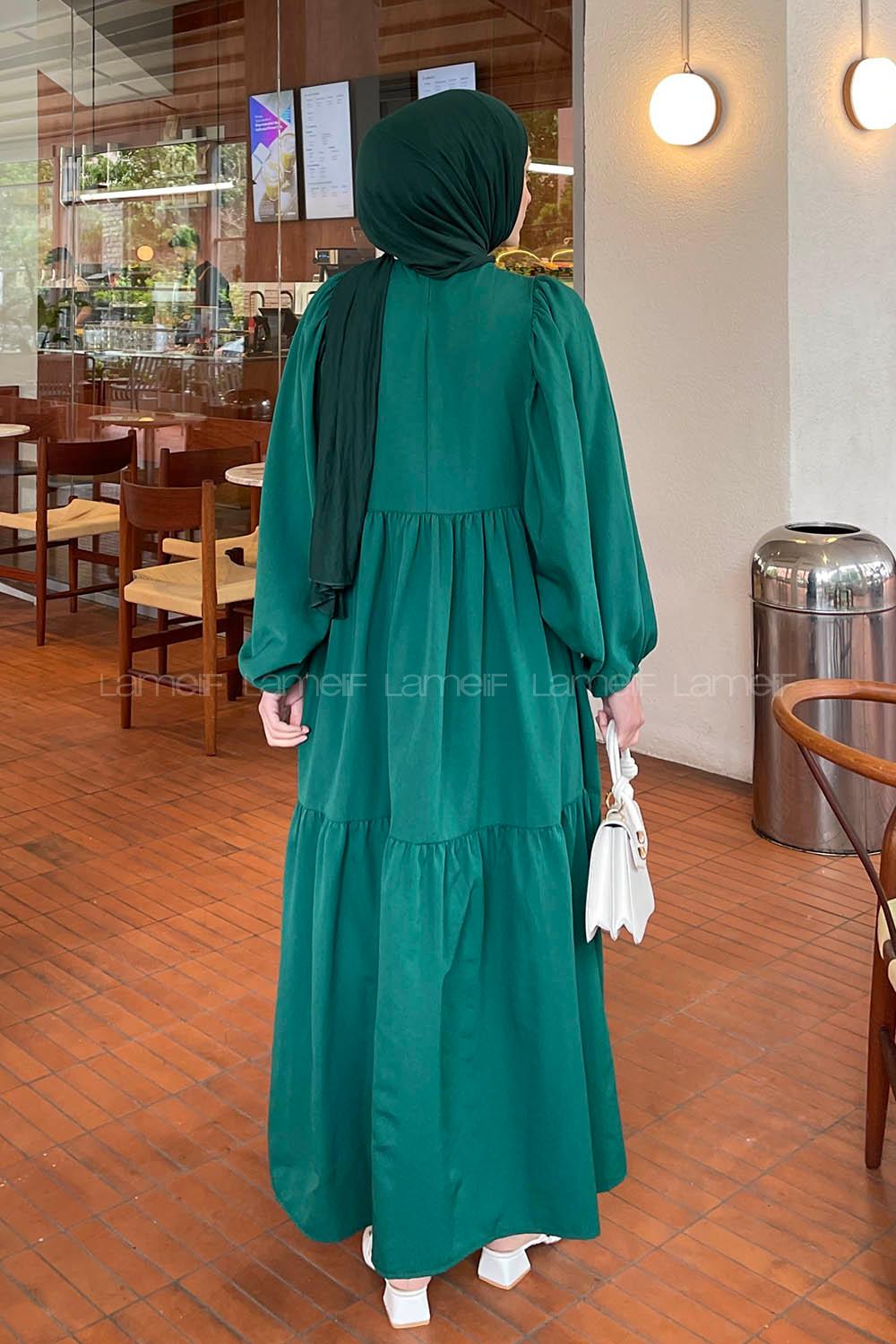 Emerald Green Crew Neck Cotton Printed Dresess