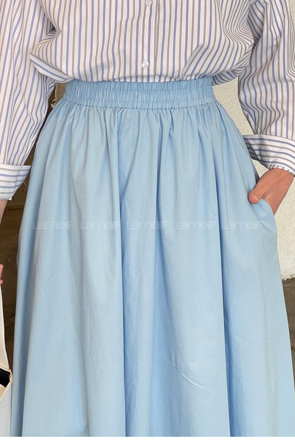 Lamelif Cep Detaylı Kloş Keten Etek Bebe Mavisi