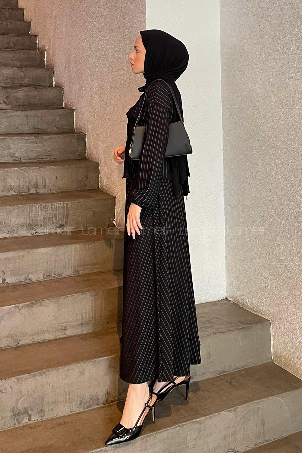 Black Shirt Collar Long Arm Cotton Lycra Flare Suit