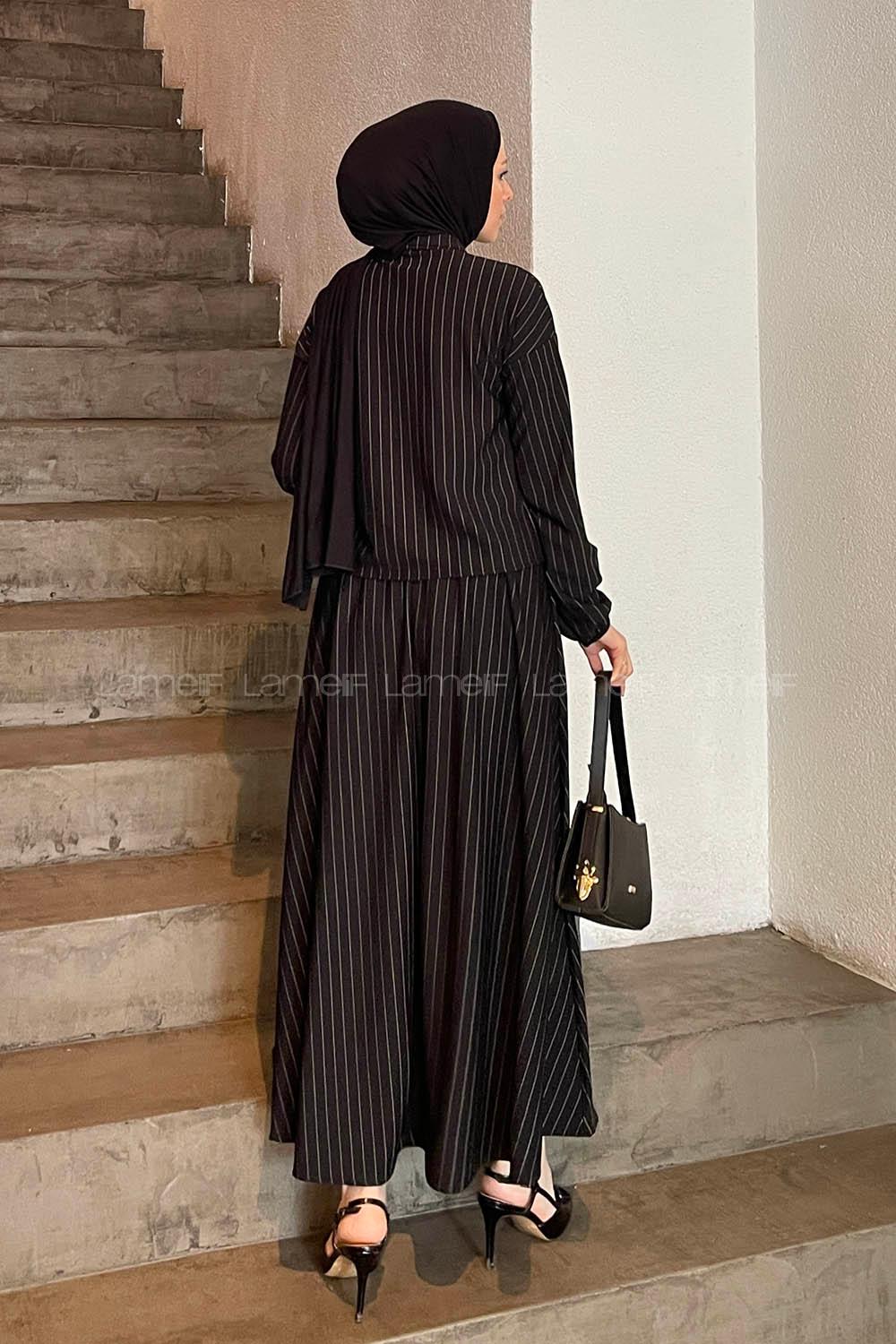 Black Shirt Collar Long Arm Cotton Lycra Flare Suit