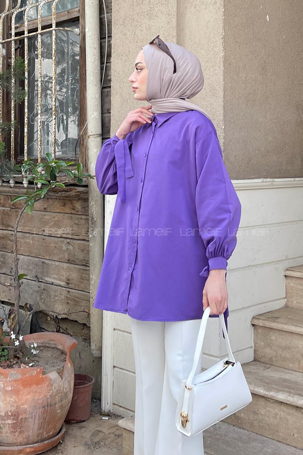 Lamelif Kol Detaylı Gömlek Mor