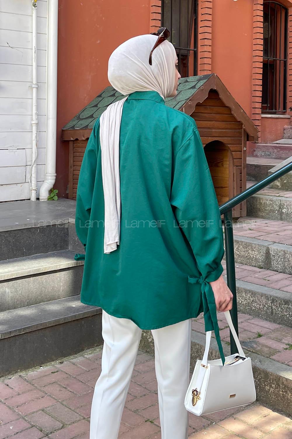 Emerald Green Shirt Collar Long Arm Cotton Shirt