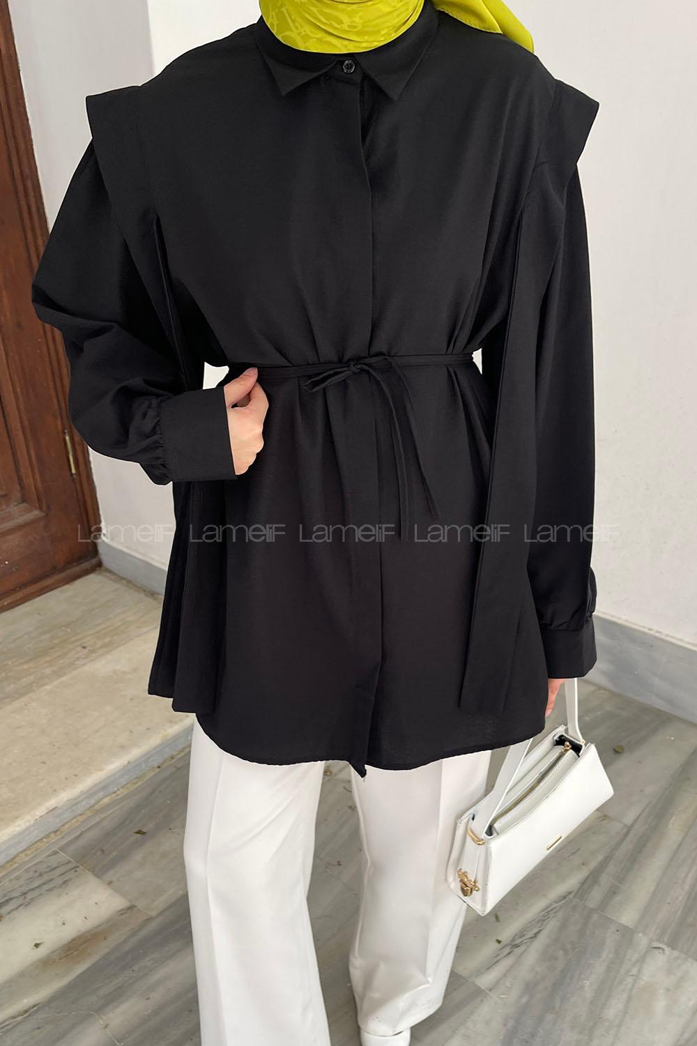 Black Shirt Collar Long Arm Cotton Poplin Fabric Shirt