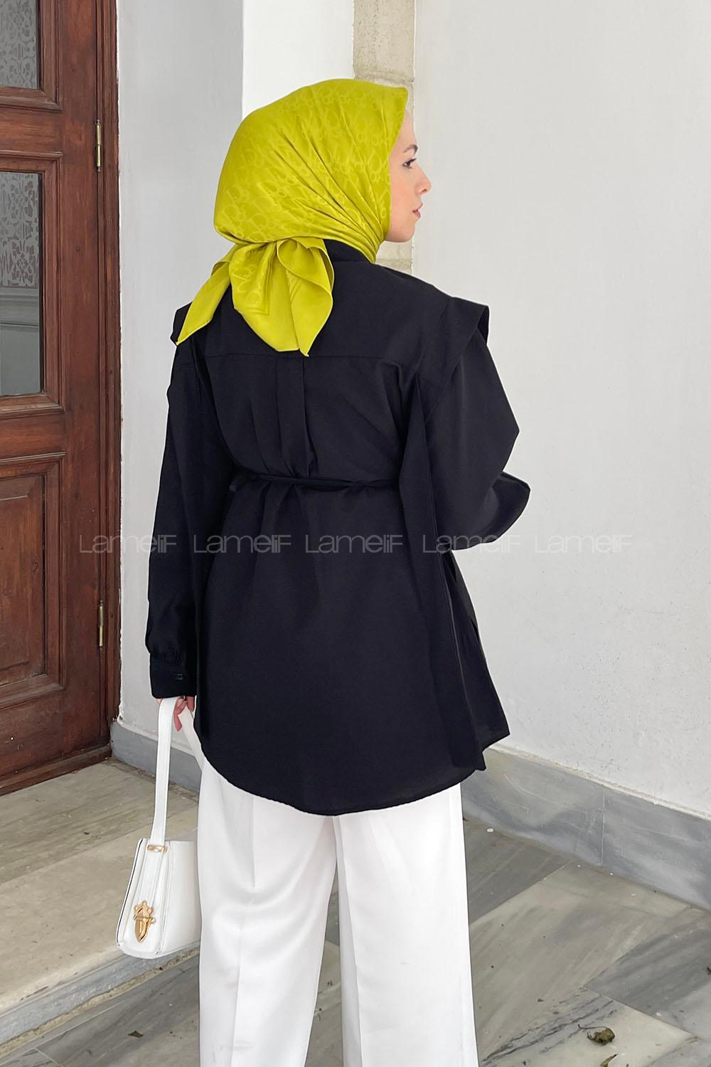 Black Shirt Collar Long Arm Cotton Poplin Fabric Shirt