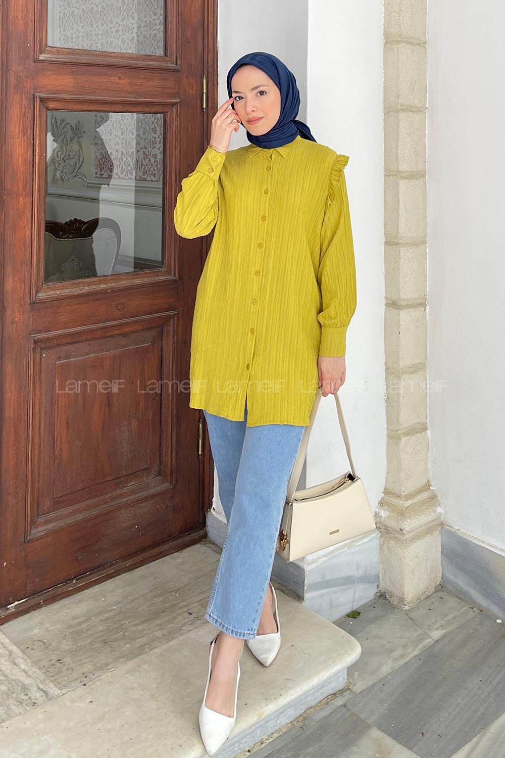 Oil Green Shirt Collar Long Arm Cotton Unprinted Shirt