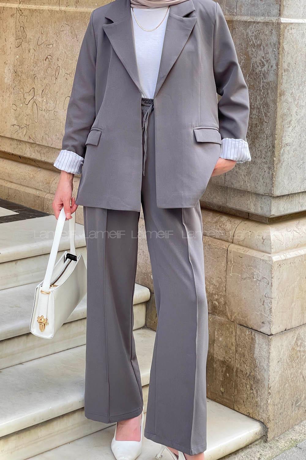 Lamelif Kapak Cep Detaylı Blazer Ceket Gri