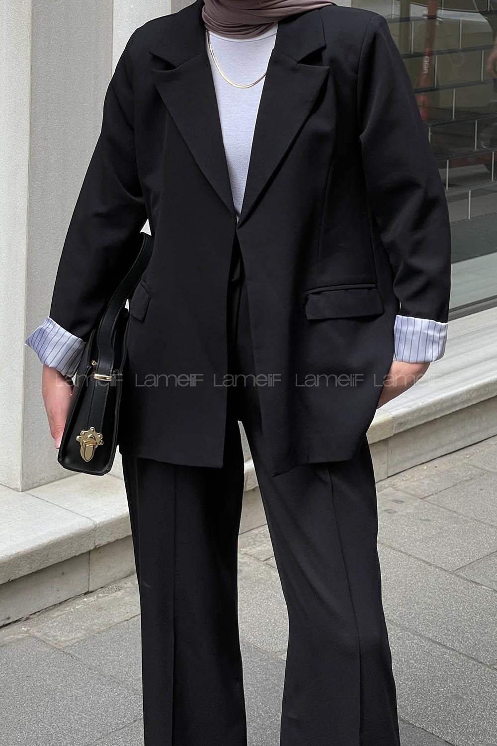 Black V Neck Long Arm Jacket