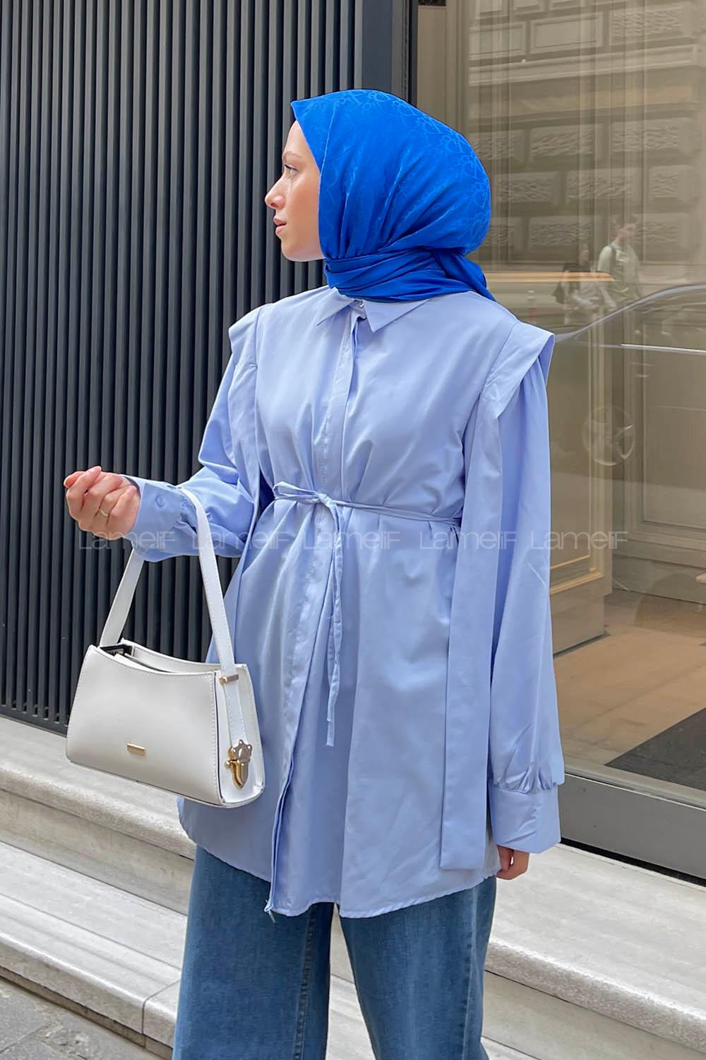 Lamelif Bel Bağlamalı Omuz Vatkalı Gömlek Bebe Mavisi