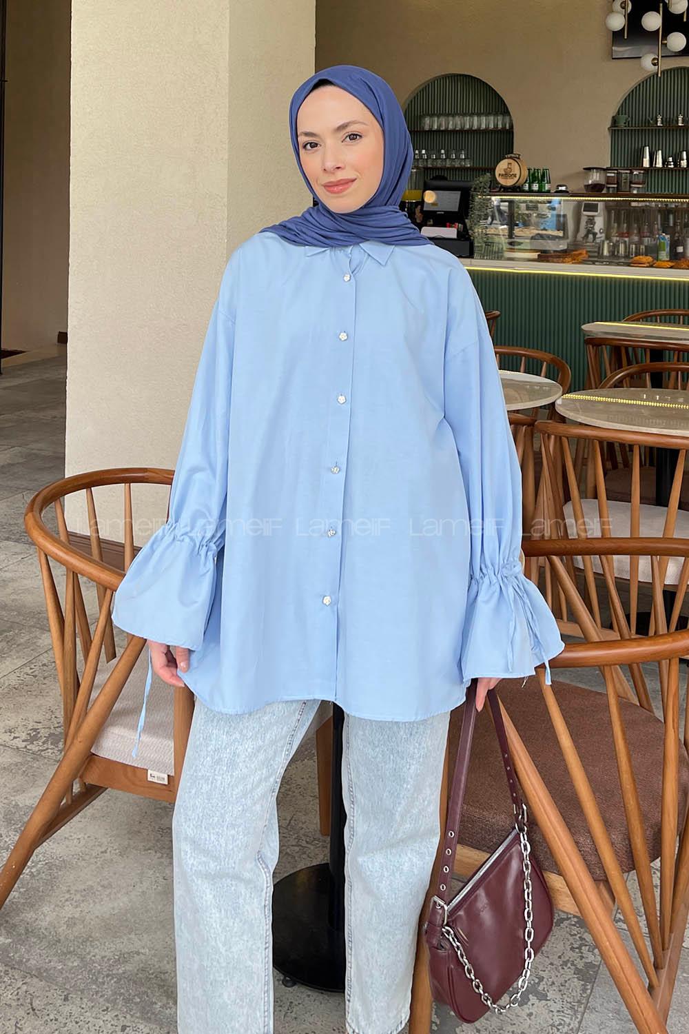 Lamelif Kol Tünel İp Detaylı Gömlek Bebe Mavisi