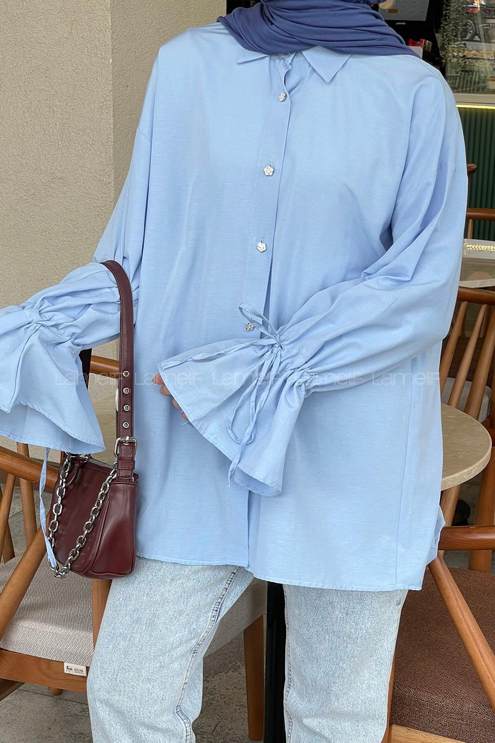 Lamelif Kol Tünel İp Detaylı Gömlek Bebe Mavisi