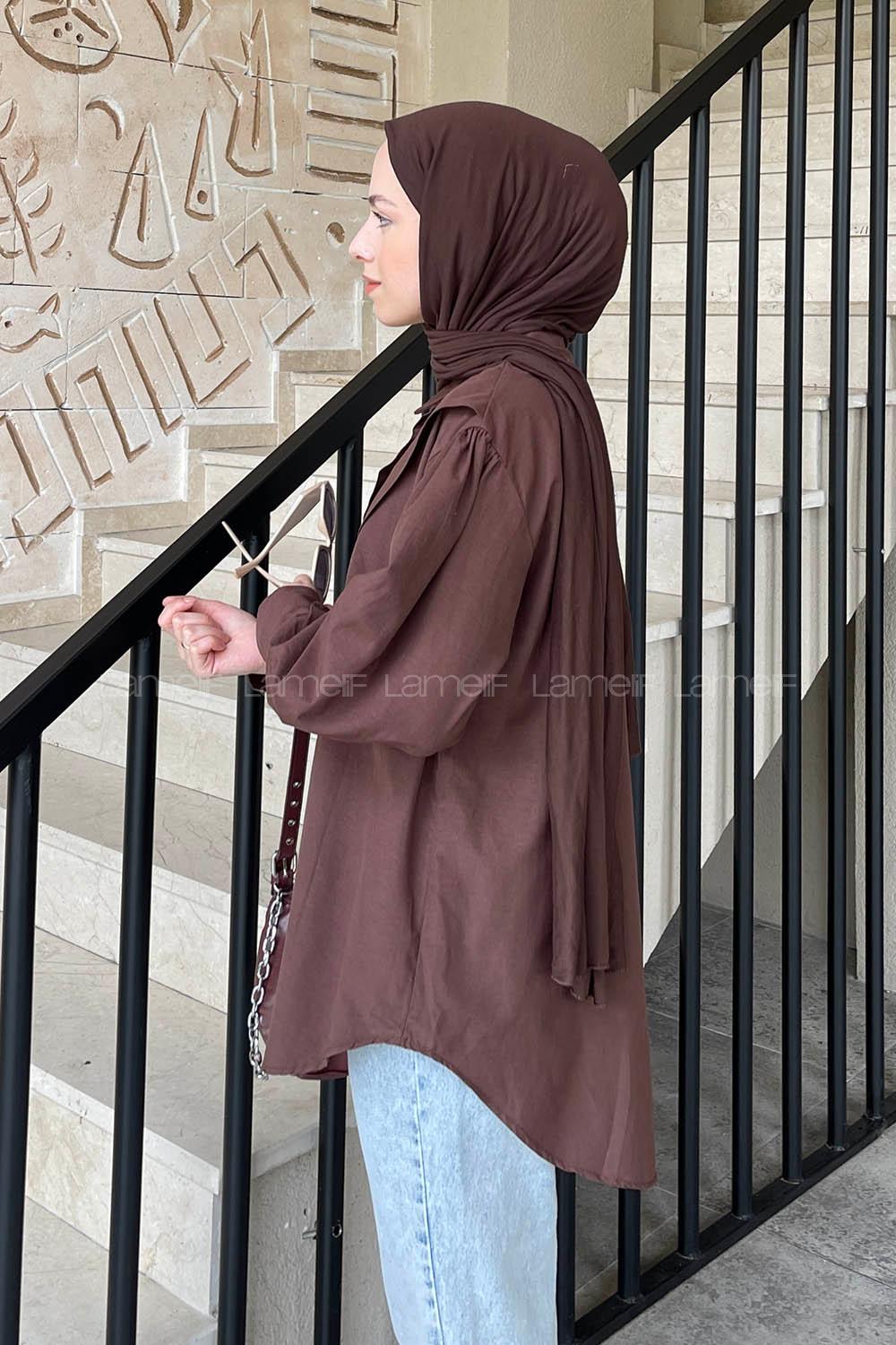 Brown Shirt Collar Long Arm Poplin Fabric Unprinted Shirt