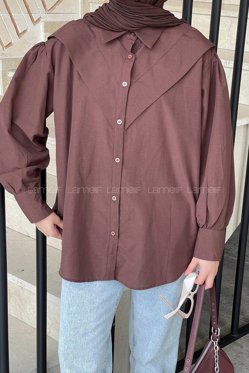 Brown Shirt Collar Long Arm Poplin Fabric Unprinted Shirt