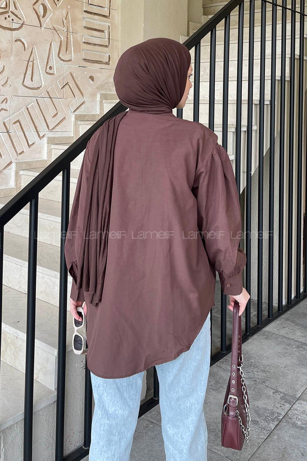 Brown Shirt Collar Long Arm Poplin Fabric Unprinted Shirt