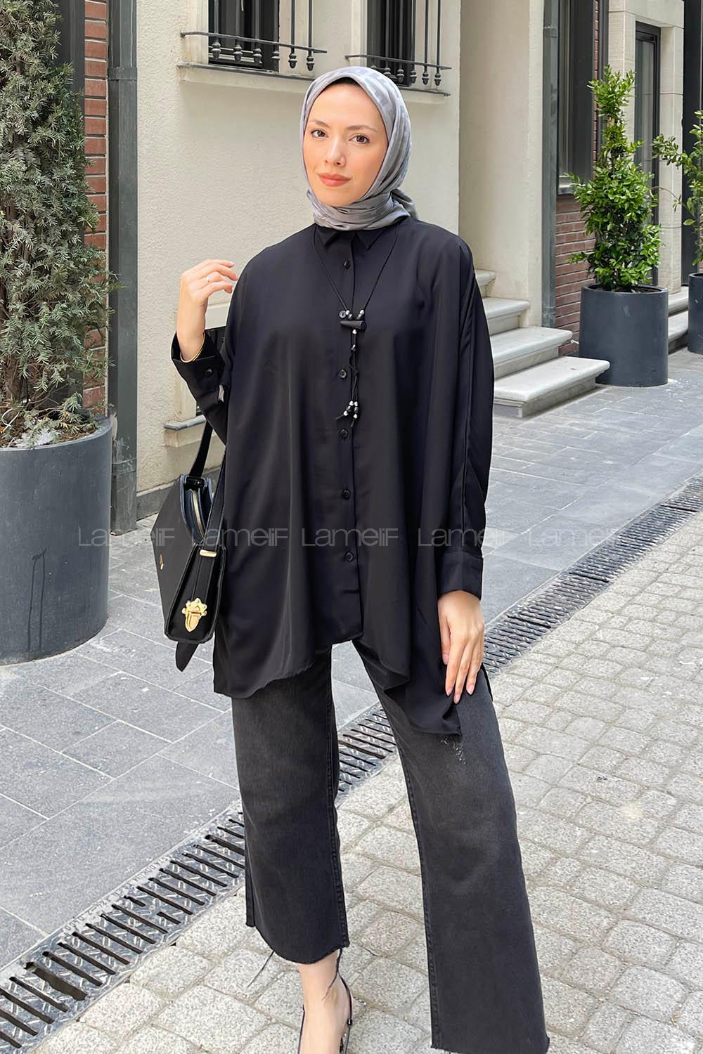 Black Shirt Collar Long Arm Cotton Fabric Unprinted Shirt