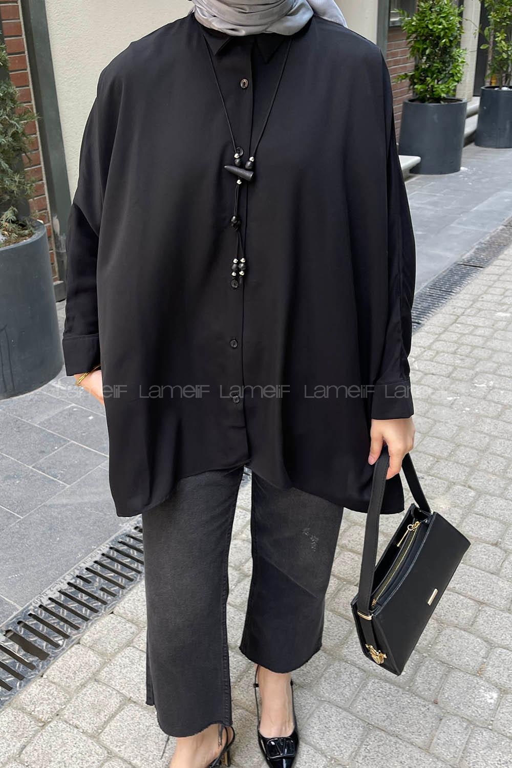 Black Shirt Collar Long Arm Cotton Fabric Unprinted Shirt