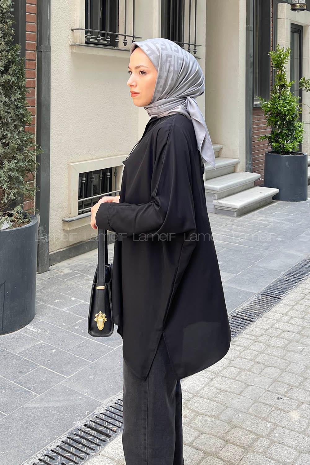 Black Shirt Collar Long Arm Cotton Fabric Unprinted Shirt