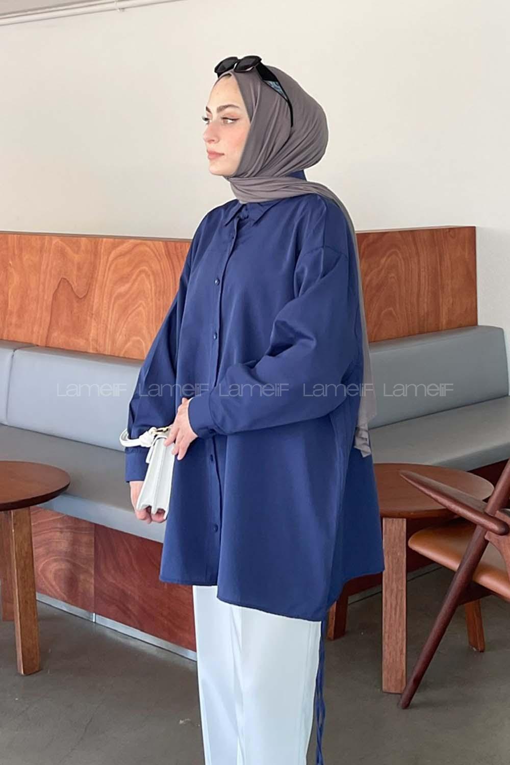 Lamelif Oversize Gömlek Lacivert