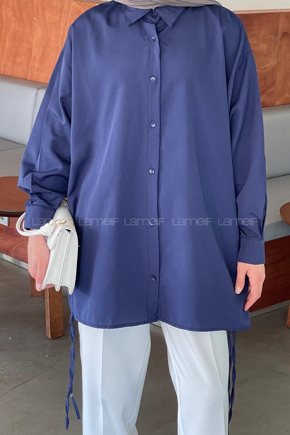 Lamelif Oversize Gömlek Lacivert