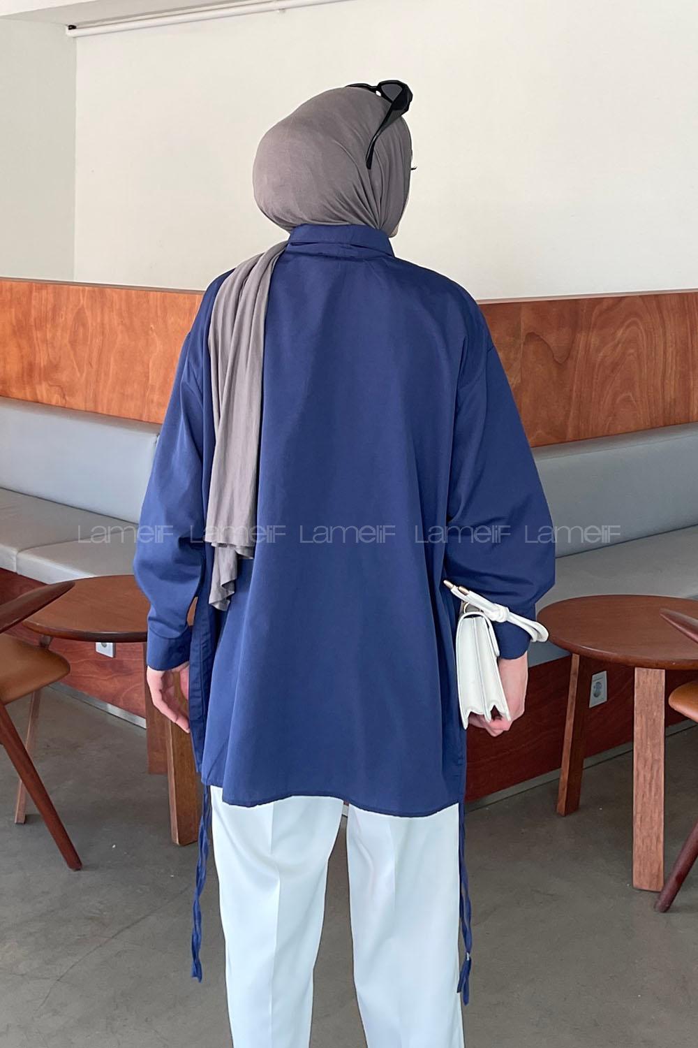 Lamelif Oversize Gömlek Lacivert