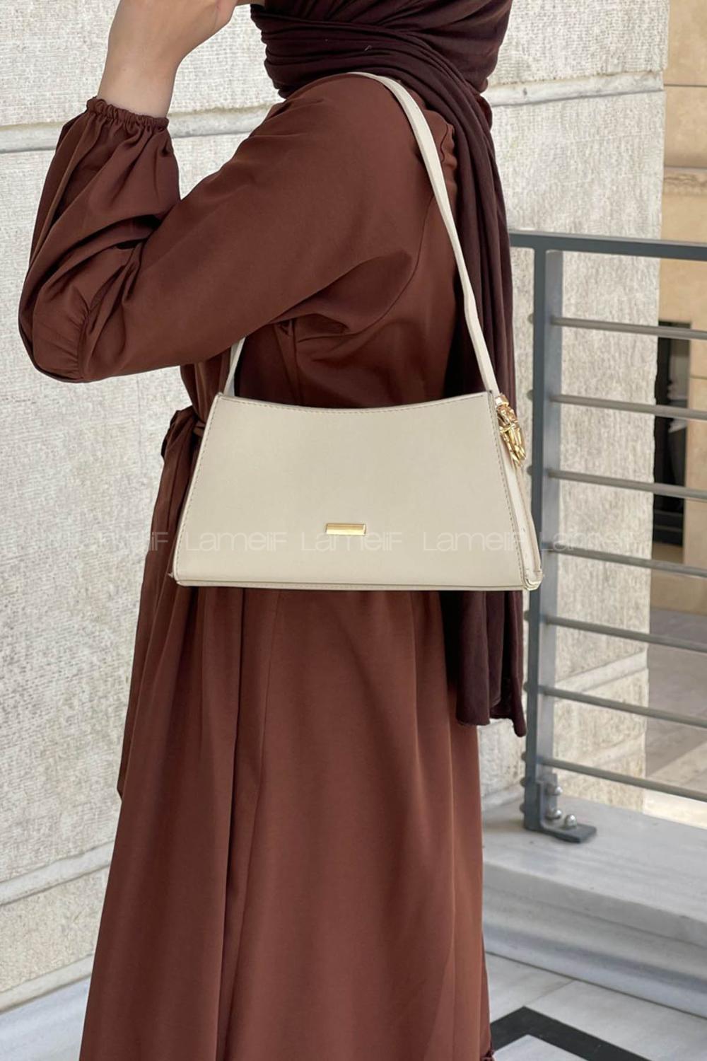 Cream Buckle Skin Hand Bag Bag