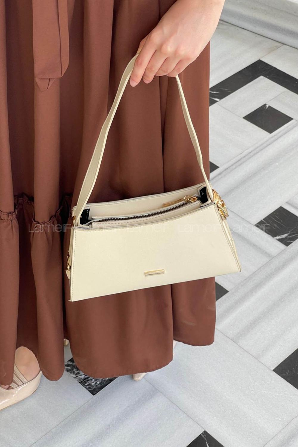 Cream Buckle Skin Hand Bag Bag