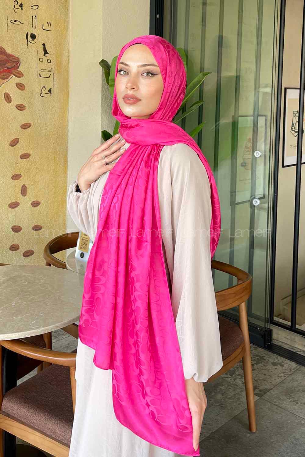 Lamelif Coach Desen Jakar Şal Fuşya