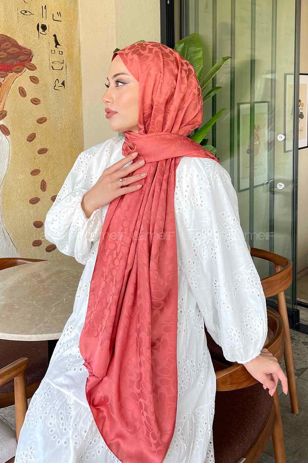 Lamelif Coach Desen Jakar Şal Gül Kurusu