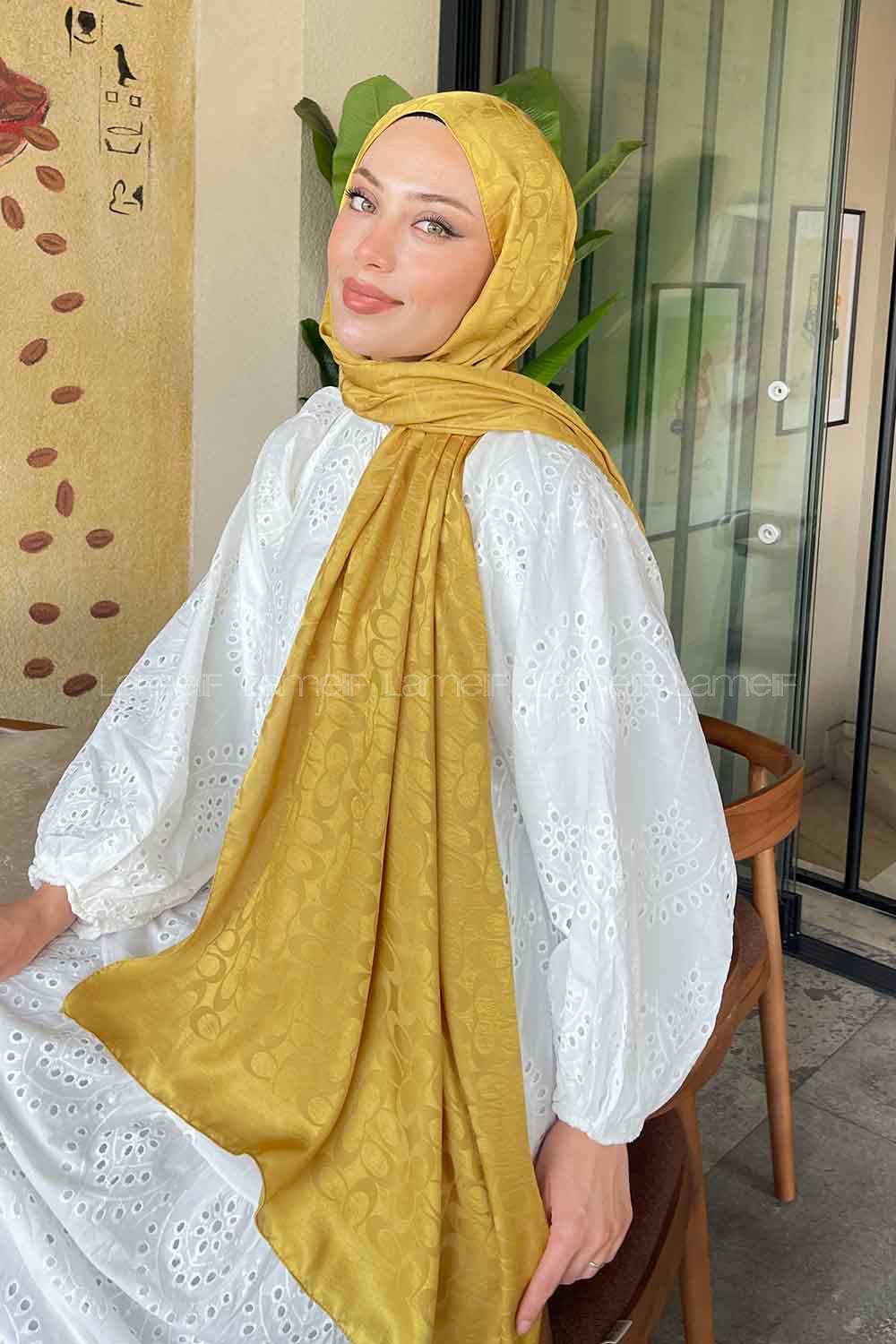 Lamelif Coach Desen Jakar Şal Safran