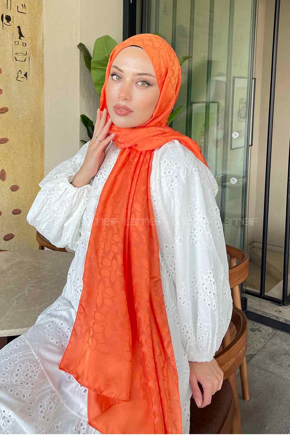 Lamelif Coach Desen Jakar Şal Turuncu