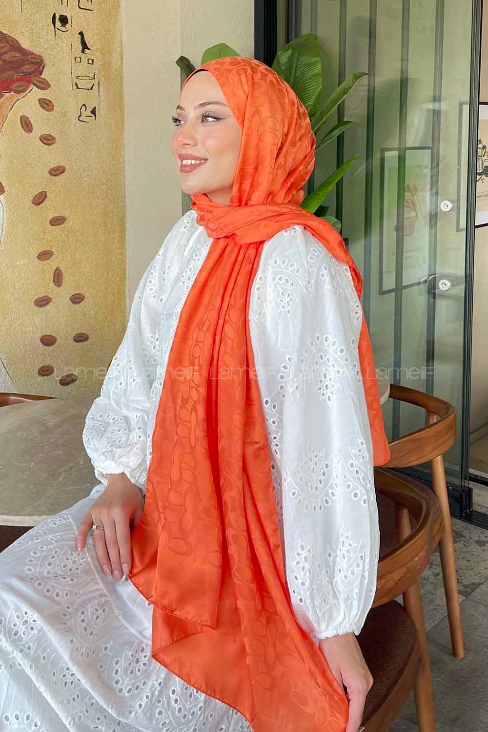 Lamelif Coach Desen Jakar Şal Turuncu