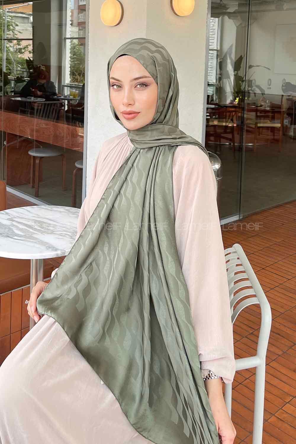 Lamelif Su Yolu Desen Jakar Şal Haki