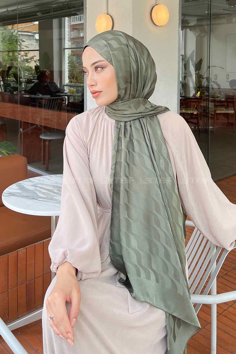 Lamelif Su Yolu Desen Jakar Şal Haki