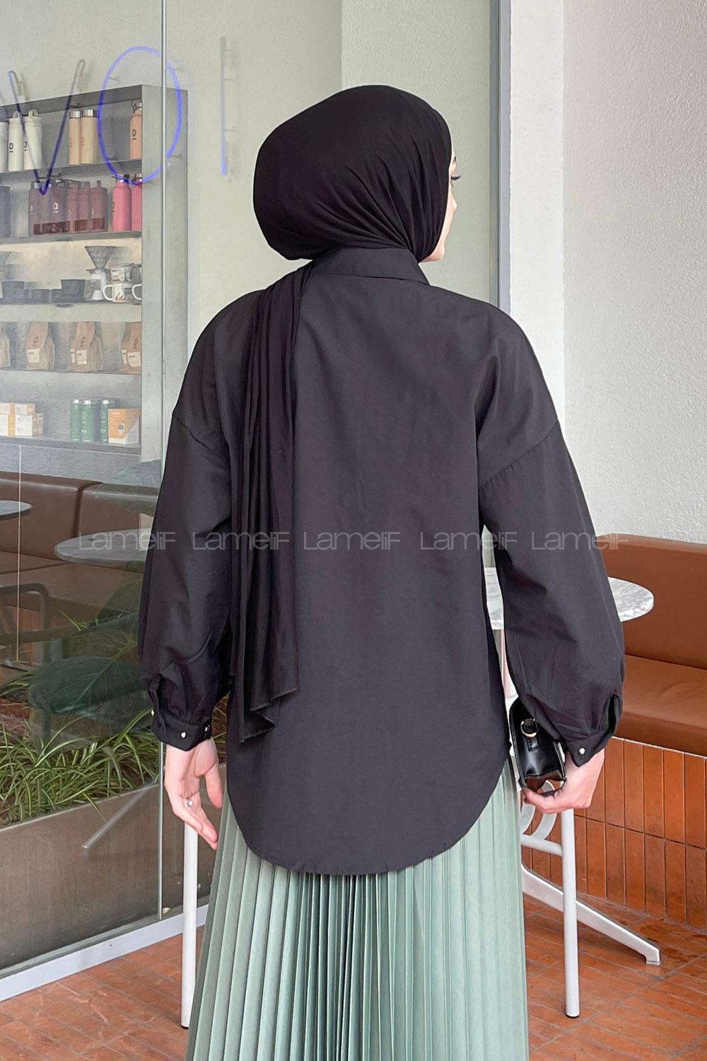 Lamelif Gümüş Taş Detaylı Gömlek Siyah