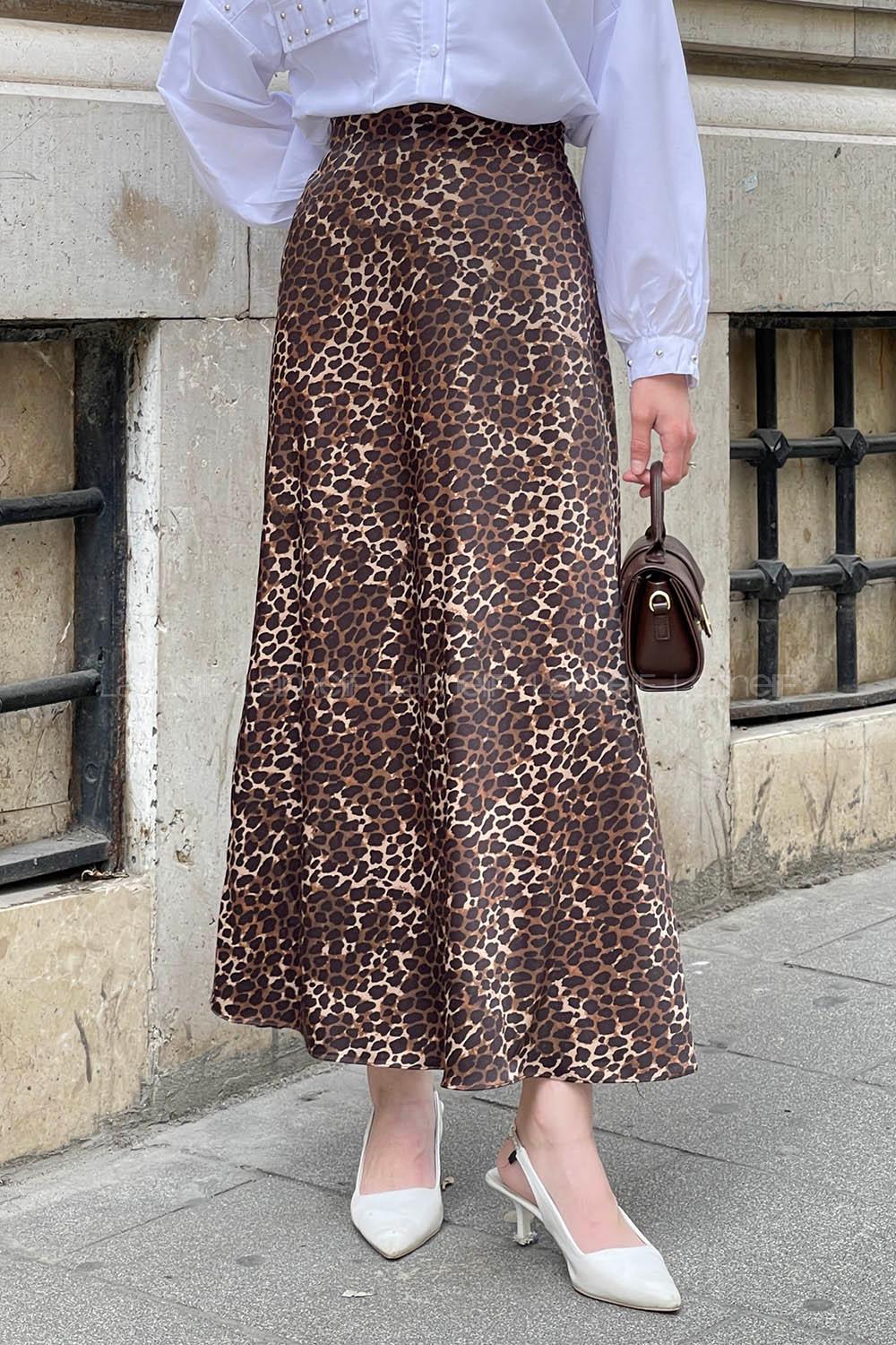 Lamelif Saten Pamuklu Leopar Etek Gold