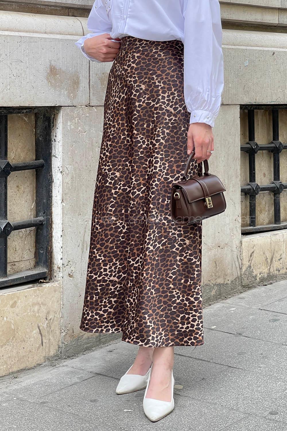 Lamelif Saten Pamuklu Leopar Etek Gold