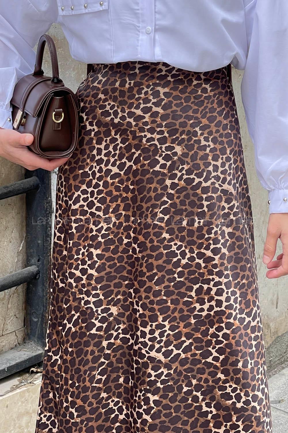 Lamelif Saten Pamuklu Leopar Etek Gold