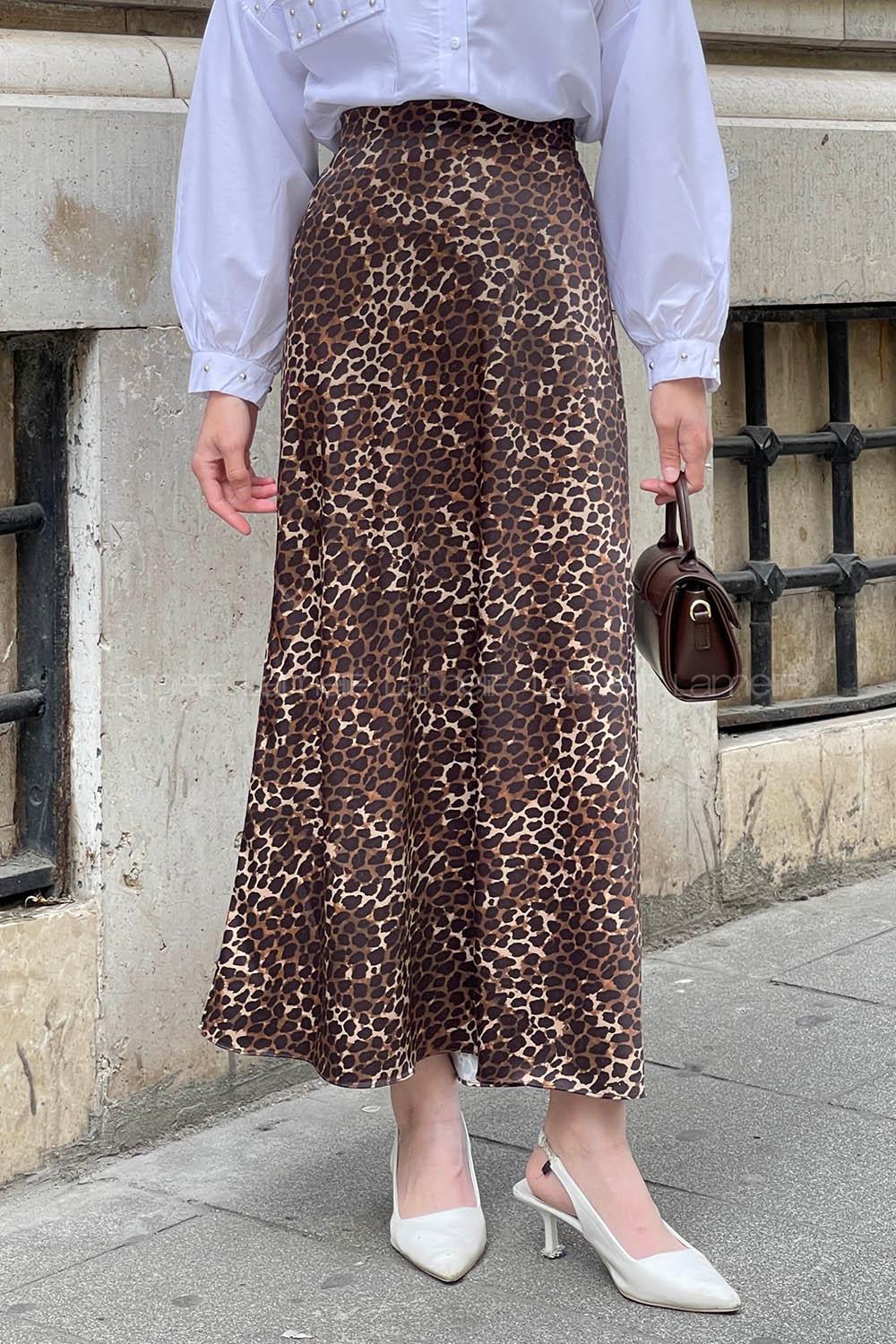 Lamelif Saten Pamuklu Leopar Etek Gold