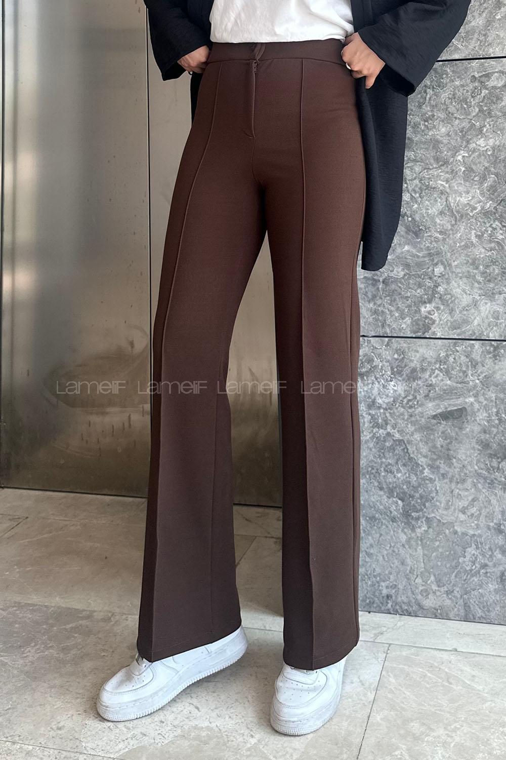 Brown-1 Cotton High Waist Comfortable Pants