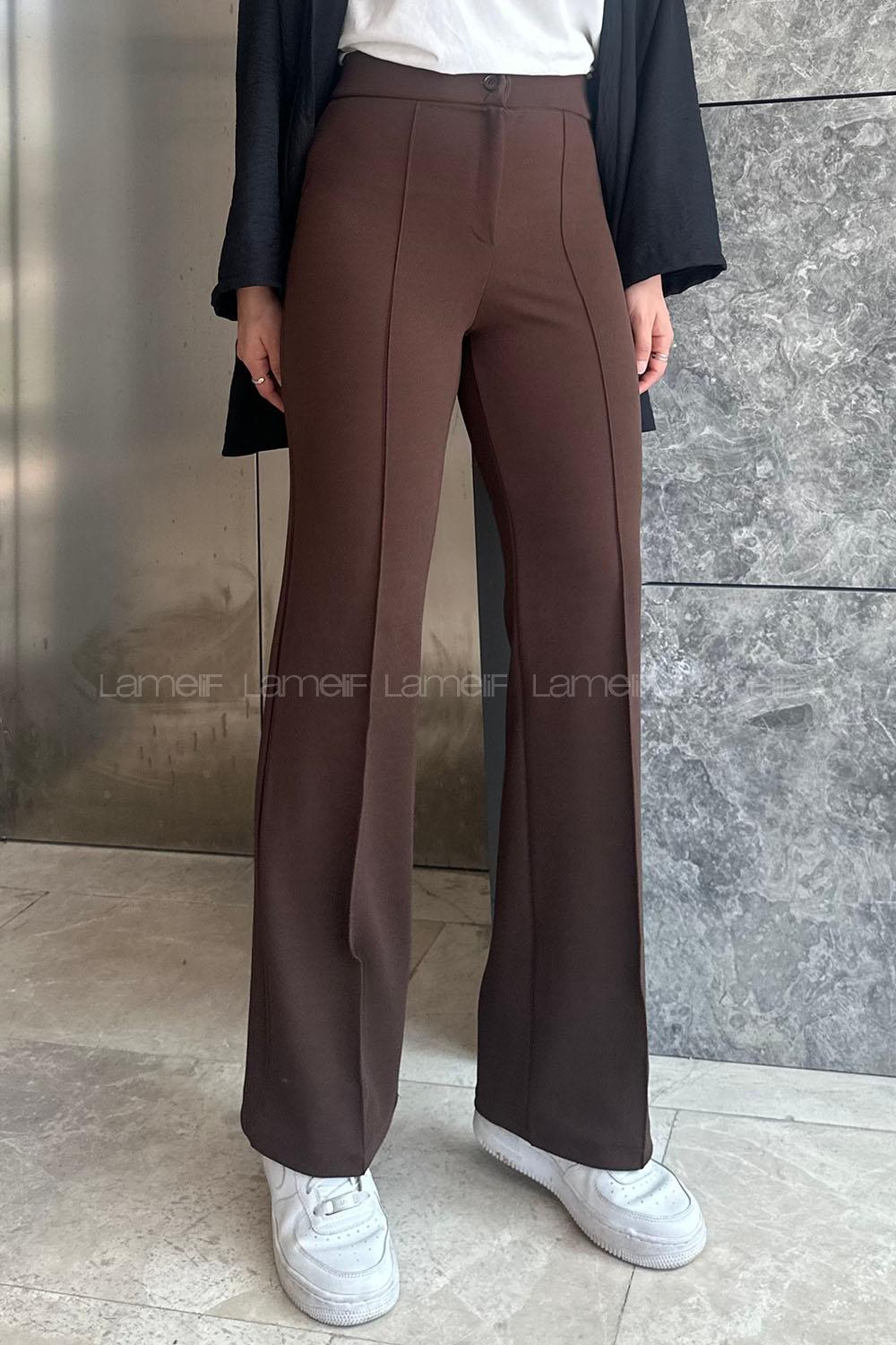 Brown-1 Cotton High Waist Comfortable Pants