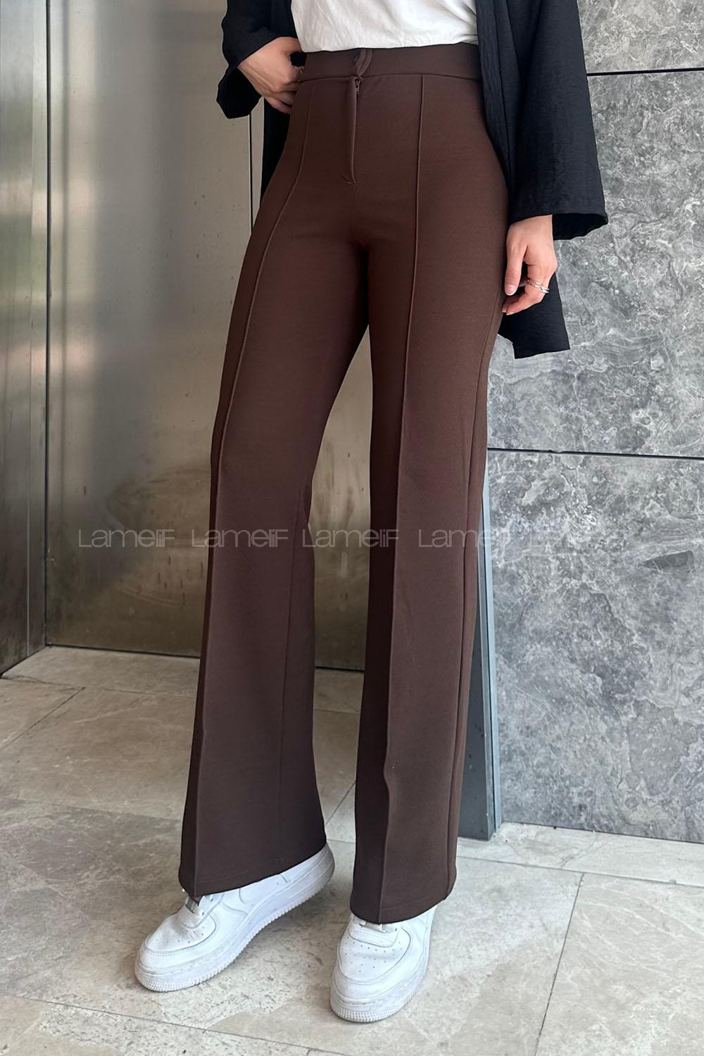 Brown-1 Cotton High Waist Comfortable Pants