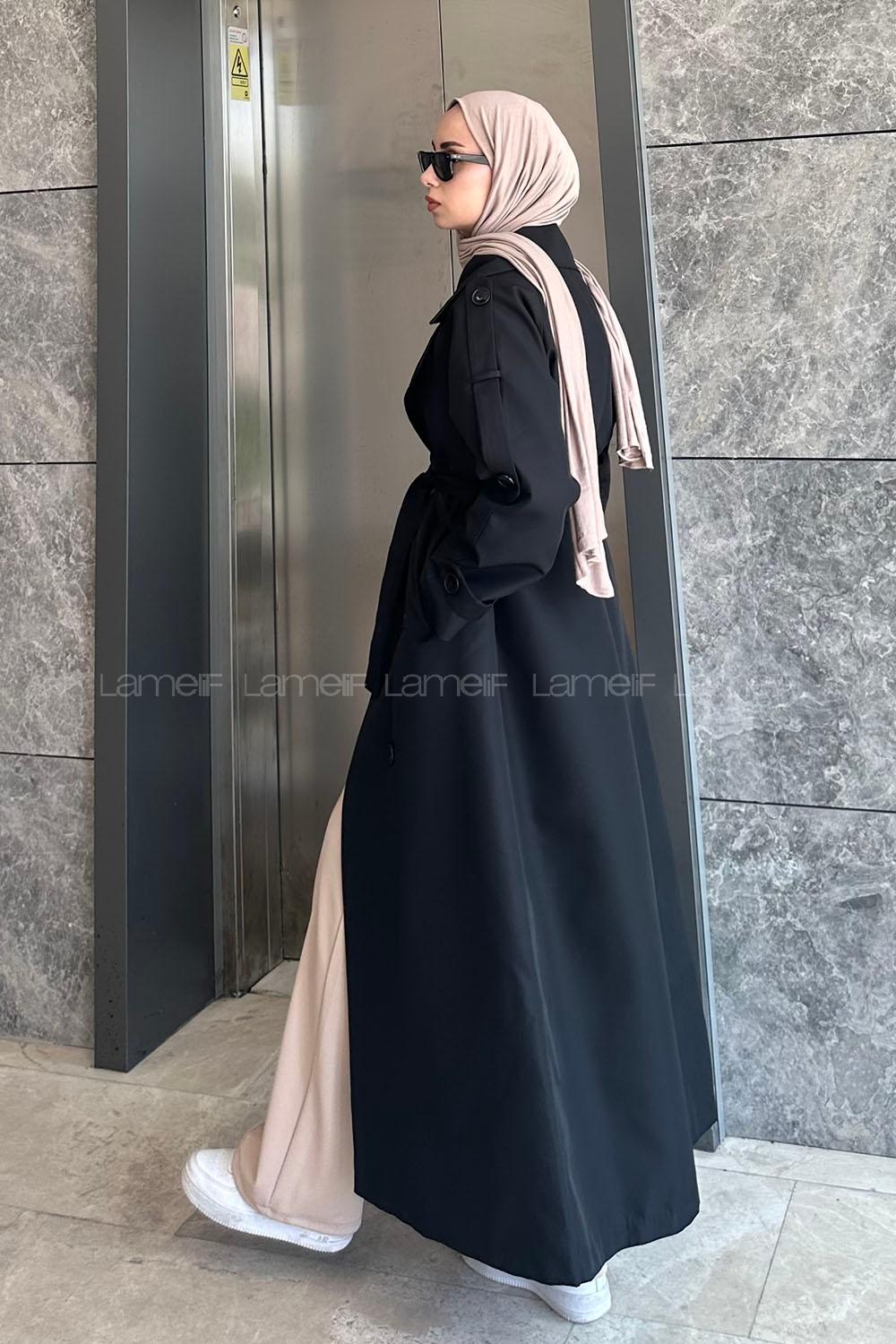 Lamelif Against Omuz Apoletli Trençkot Siyah