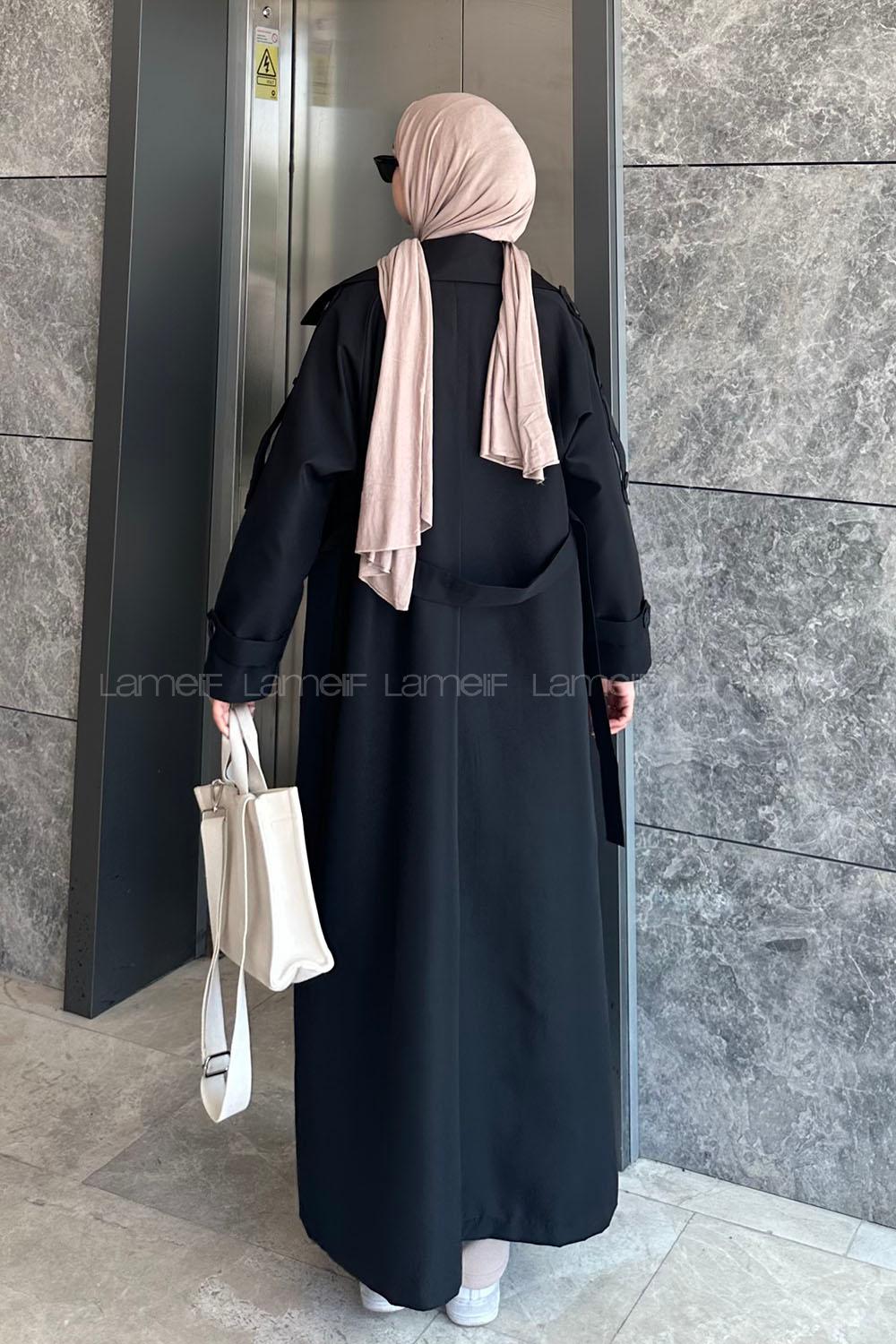 Lamelif Against Omuz Apoletli Trençkot Siyah