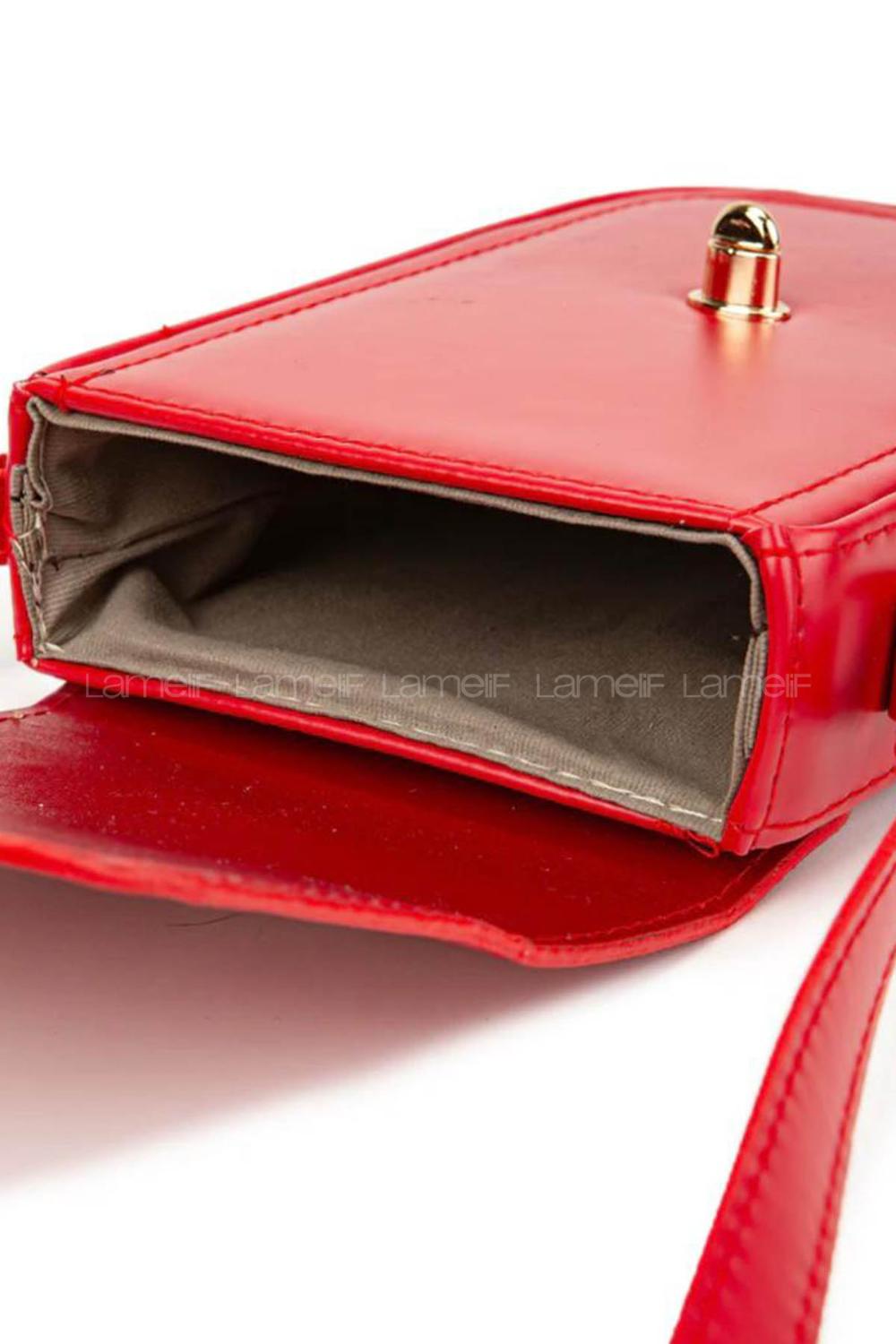Lamelif Suni Deri Tenyo Telefonluk Kadın Çapraz Çanta Kırmızı