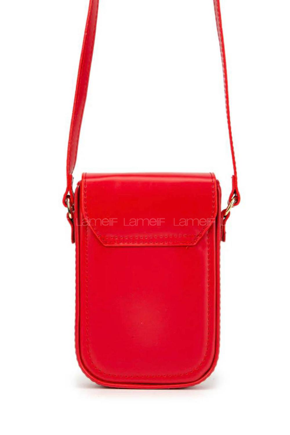Lamelif Suni Deri Tenyo Telefonluk Kadın Çapraz Çanta Kırmızı
