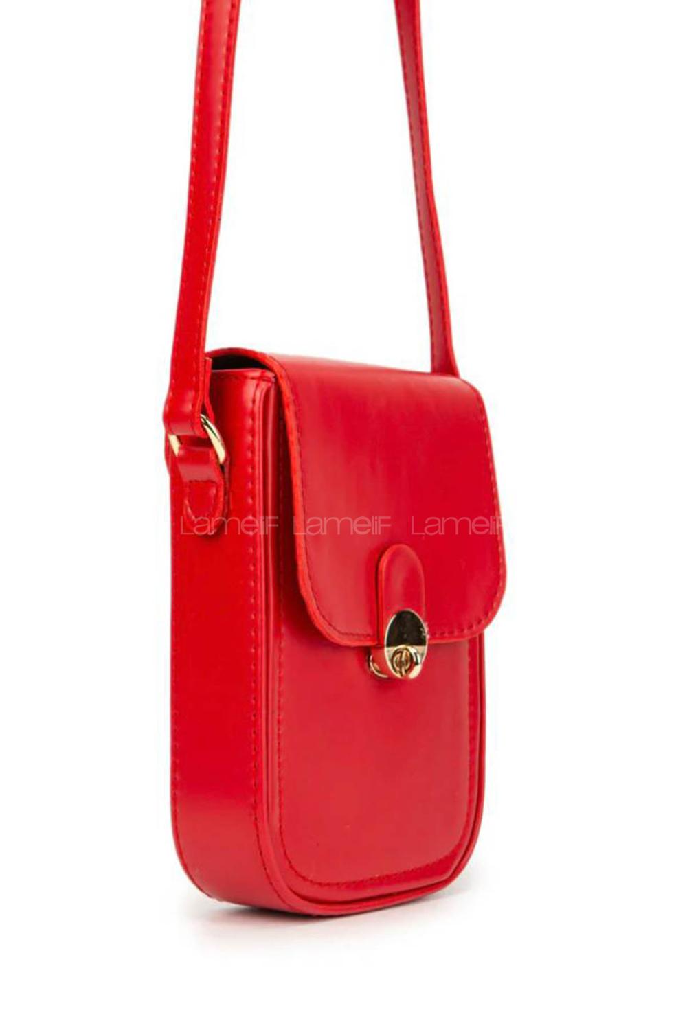 Lamelif Suni Deri Tenyo Telefonluk Kadın Çapraz Çanta Kırmızı