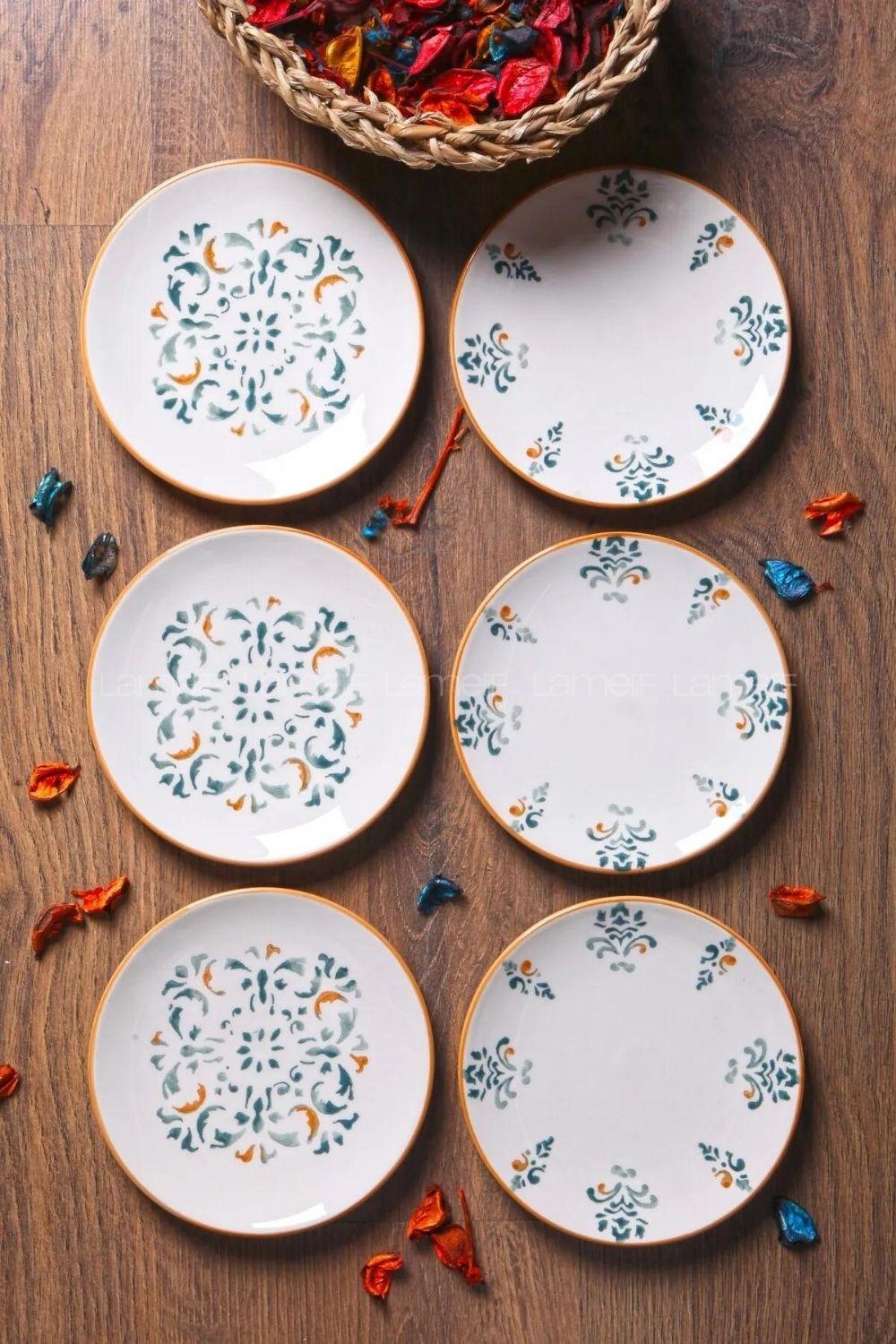 Lamelif 6 lı Özel Tasarım Handmade 16 cm D-Harma Pasta Tabak Seti