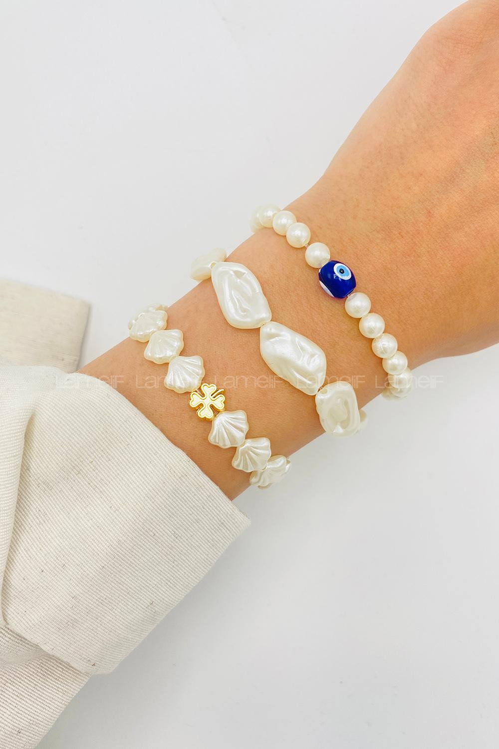 Lamelif 3lü Kombin Yonca Charmlı İnci Bileklik Seti