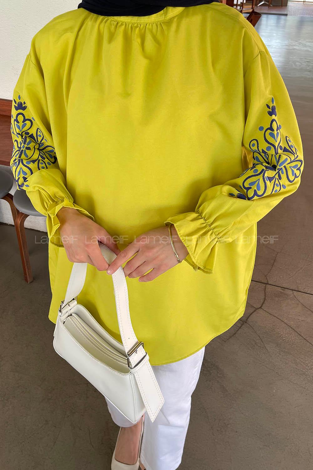 Oil Green Mandarin Collar Cotton Printed Tunic