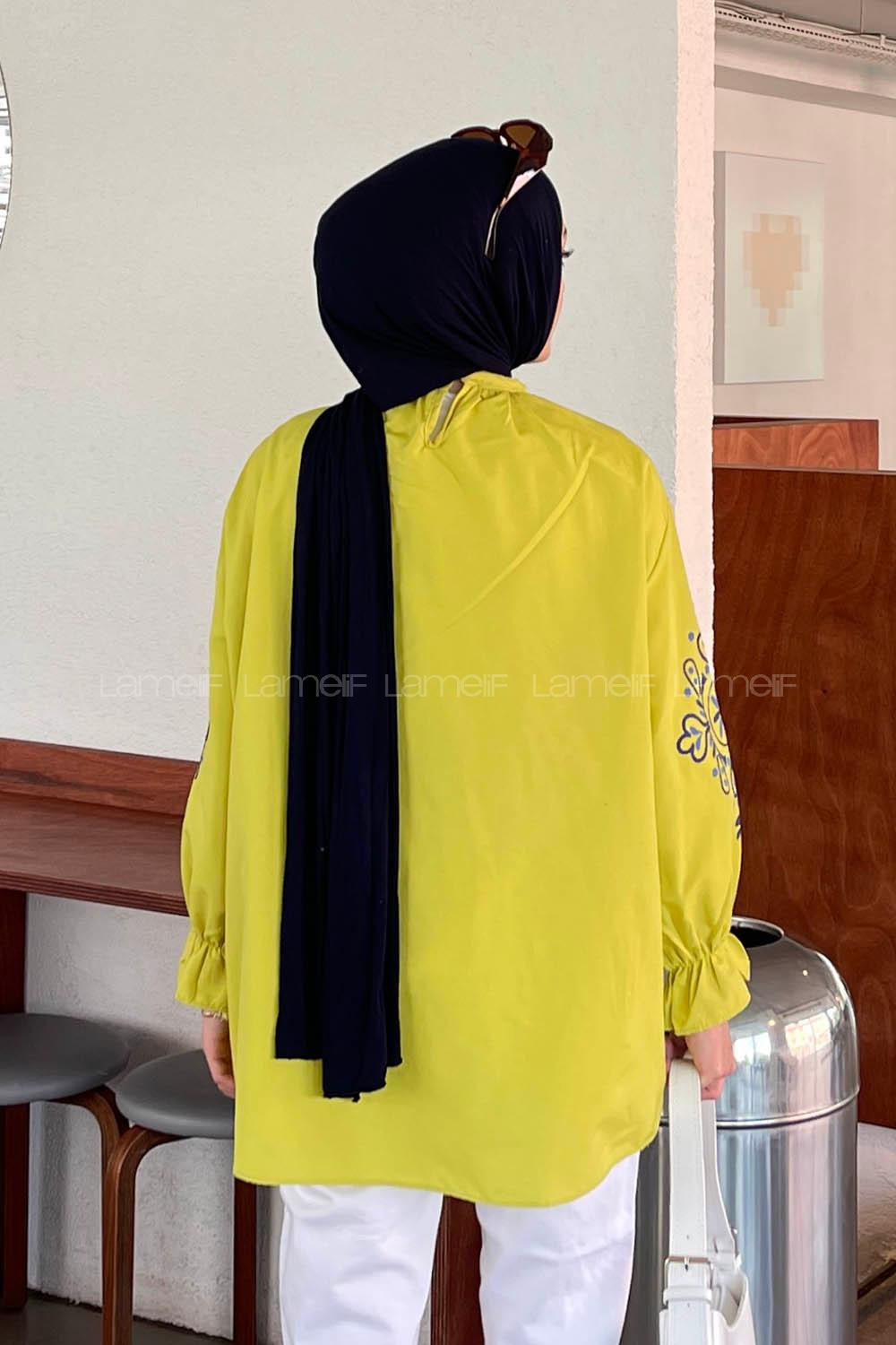 Oil Green Mandarin Collar Cotton Printed Tunic