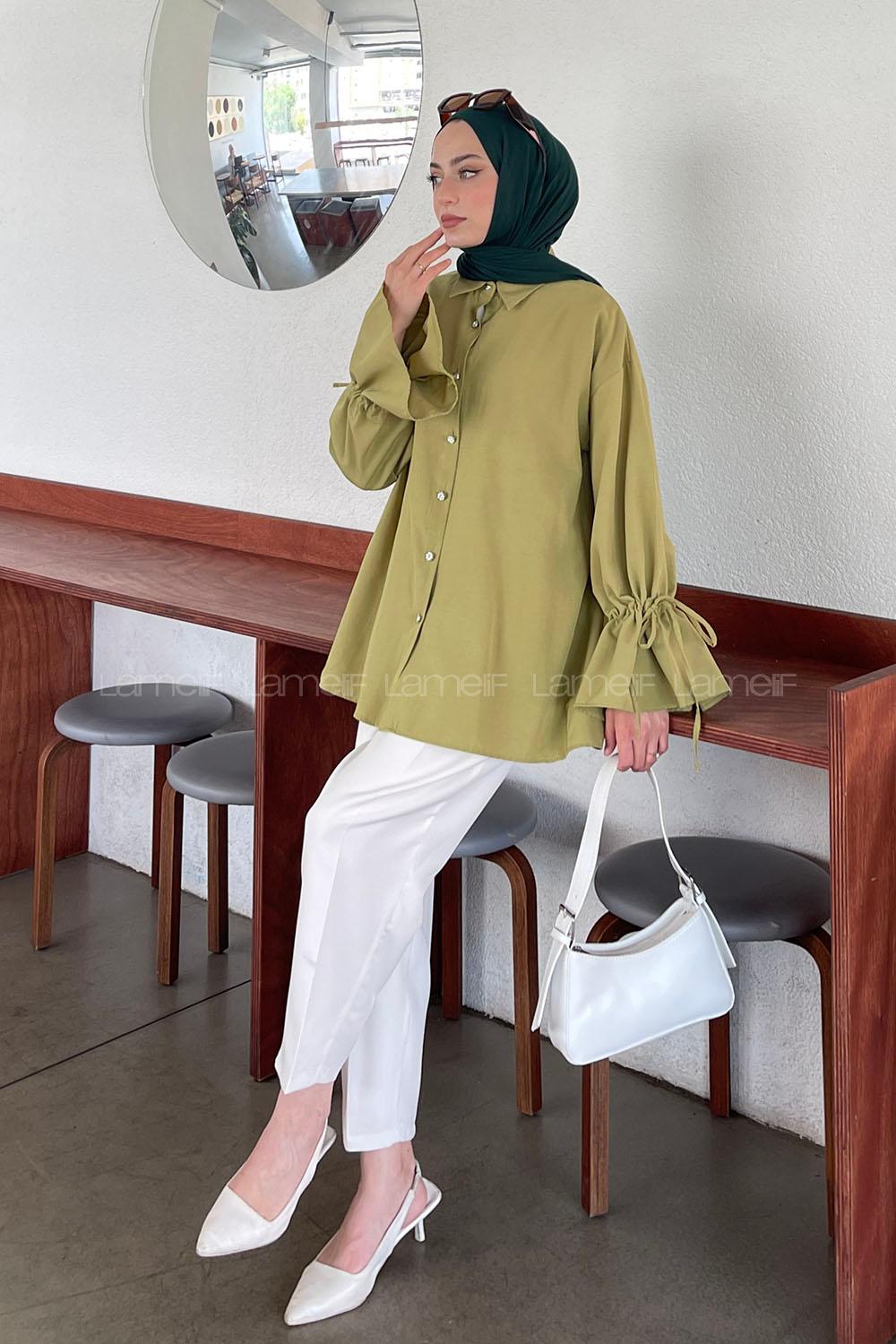Oil Green Shirt Collar Long Arm Poplin Fabric Shirt